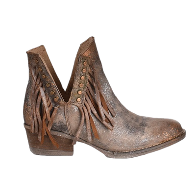 Circle G Womens Brown Studs & Fringe Booties - Q5090
