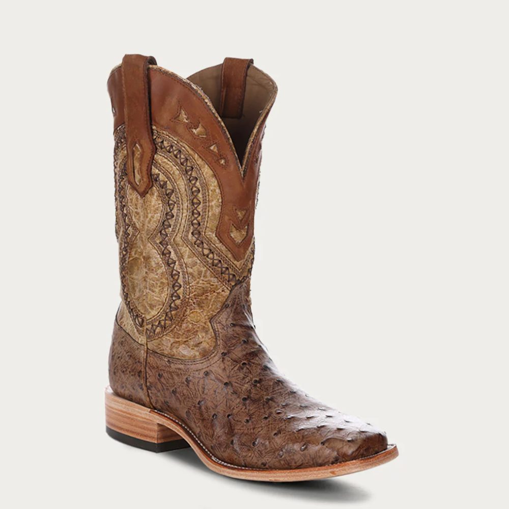 Corral Mens Ostrich Square Toe Cowboy Boots Brown - A4008