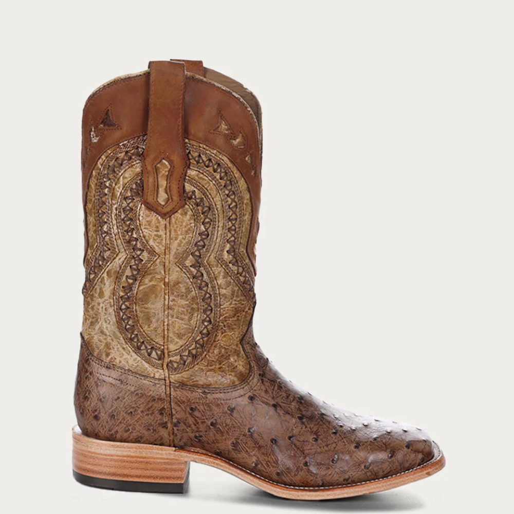 Corral Mens Ostrich Square Toe Cowboy Boots Brown - A4008