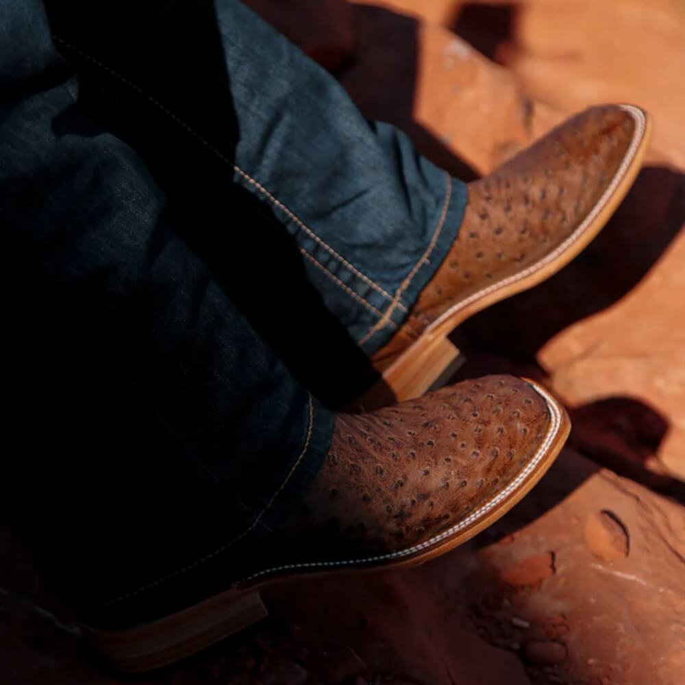 Corral Mens Ostrich Square Toe Cowboy Boots Brown - A4008