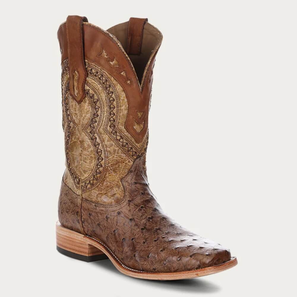 Corral Mens Ostrich Square Toe Cowboy Boots Brown - A4008