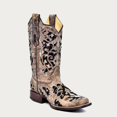 Corral Womens Black Sequin Inlay Western Boots - A3648