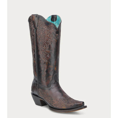 Corral Womens Western Floral Embroidery Cowboy Boots Black/Honey - A4801