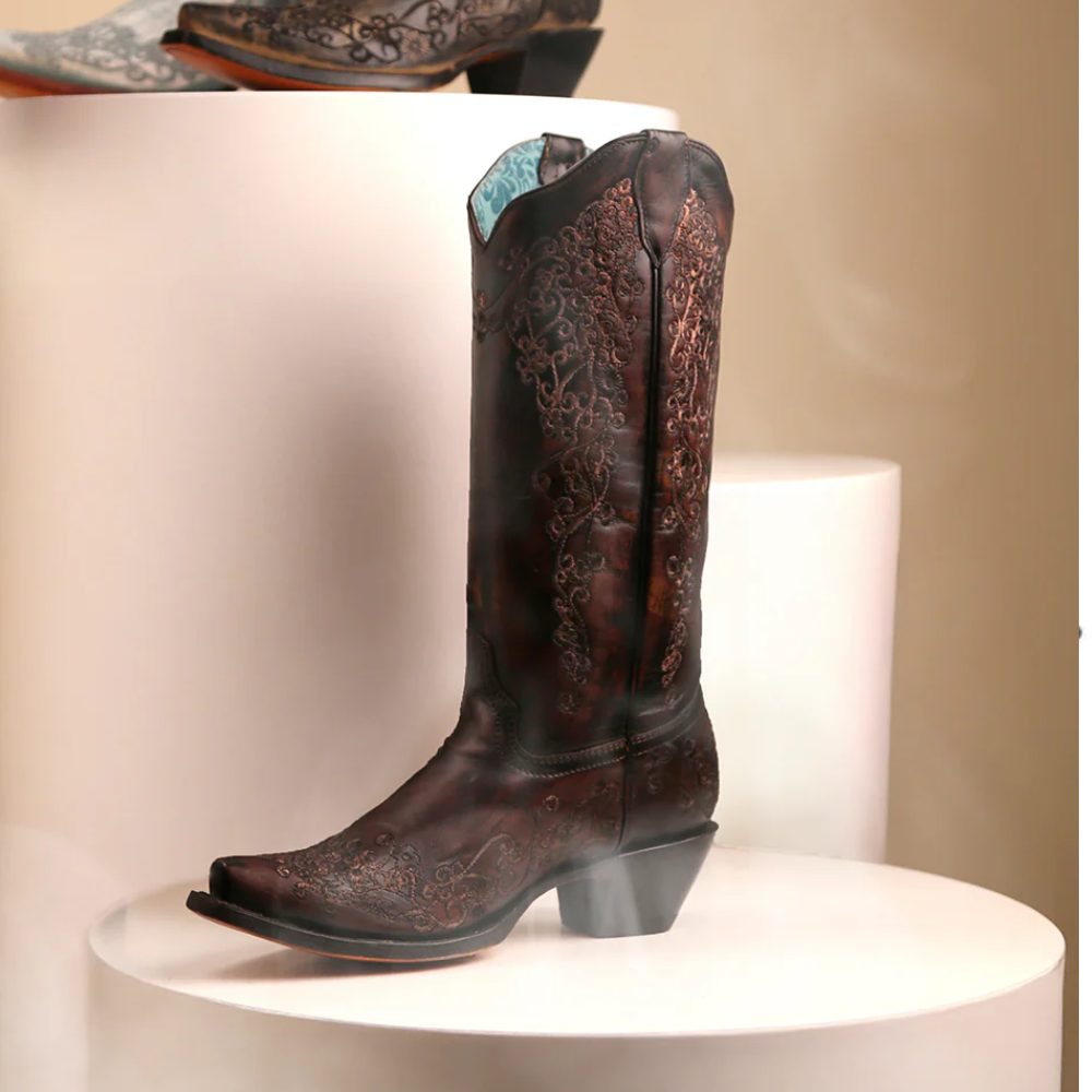 Corral Womens Western Floral Embroidery Cowboy Boots Black/Honey - A4801