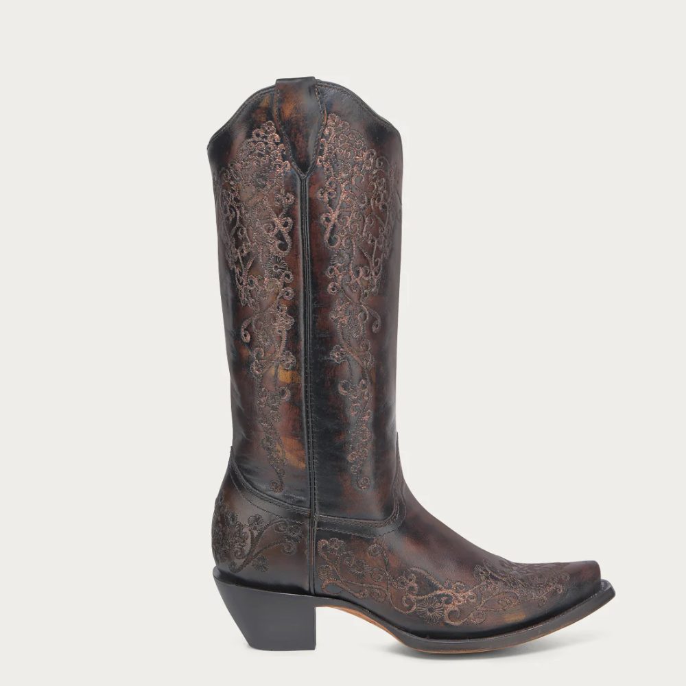 Corral Womens Western Floral Embroidery Cowboy Boots Black/Honey - A4801
