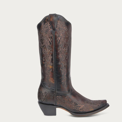 Corral Womens Western Floral Embroidery Cowboy Boots Black/Honey - A4801