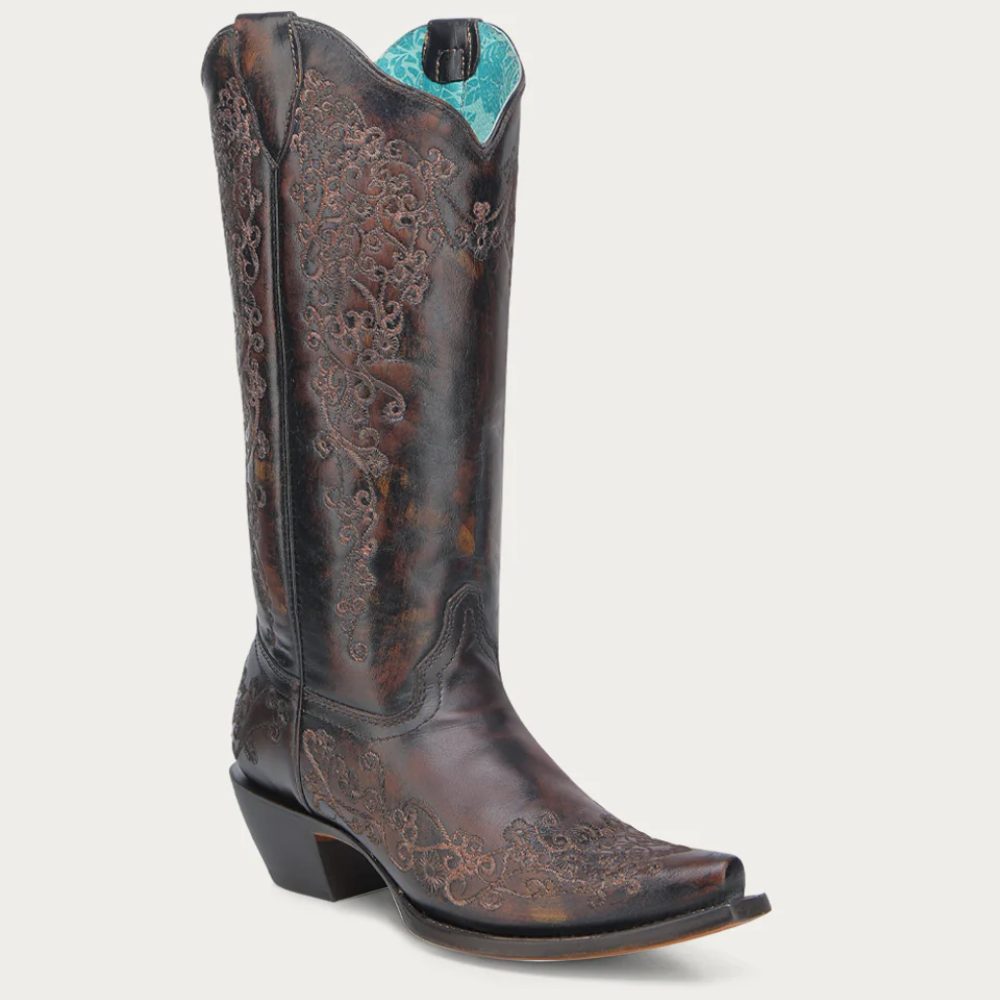 Corral Womens Western Floral Embroidery Cowboy Boots Black/Honey - A4801