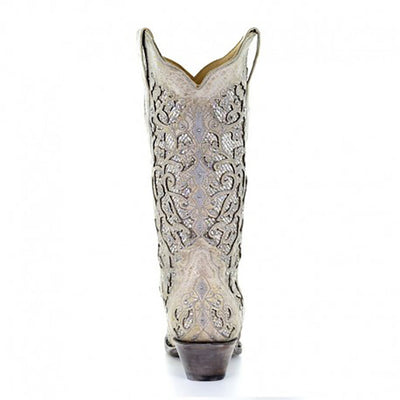 Corral Womens White Glitter Inlay And Crystals Western Wedding Boots - A3322