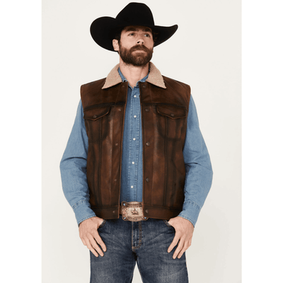 Cripple Creek Mens Sherpa Lined Leather Vest Brown - ML5063-94
