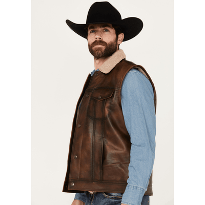 Cripple Creek Mens Sherpa Lined Leather Vest Brown - ML5063-94