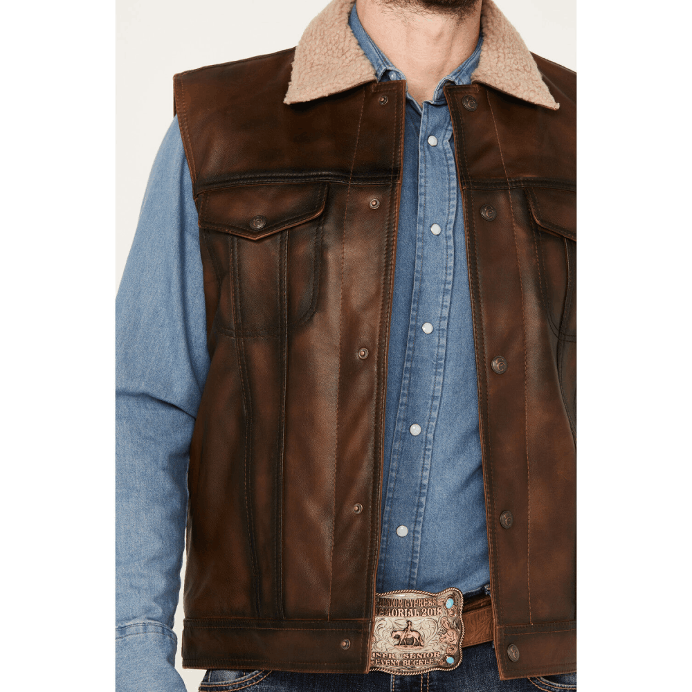 Cripple Creek Mens Sherpa Lined Leather Vest Brown - ML5063-94