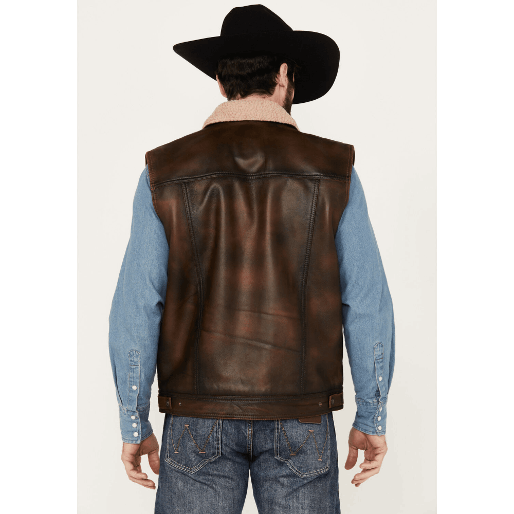 Cripple Creek Mens Sherpa Lined Leather Vest Brown - ML5063-94