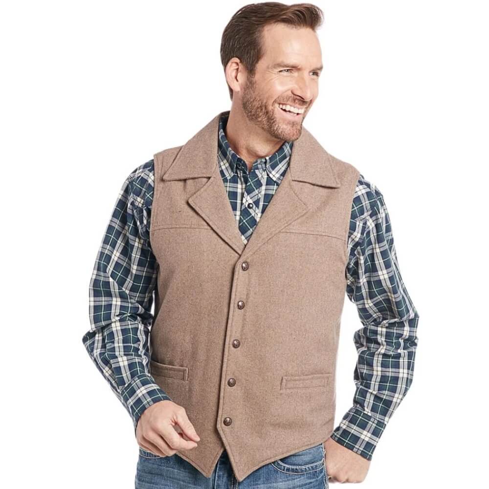 Cripple Creek Mens Wool Melton Snap Vest Heather Oatmeal -  CR39066-18