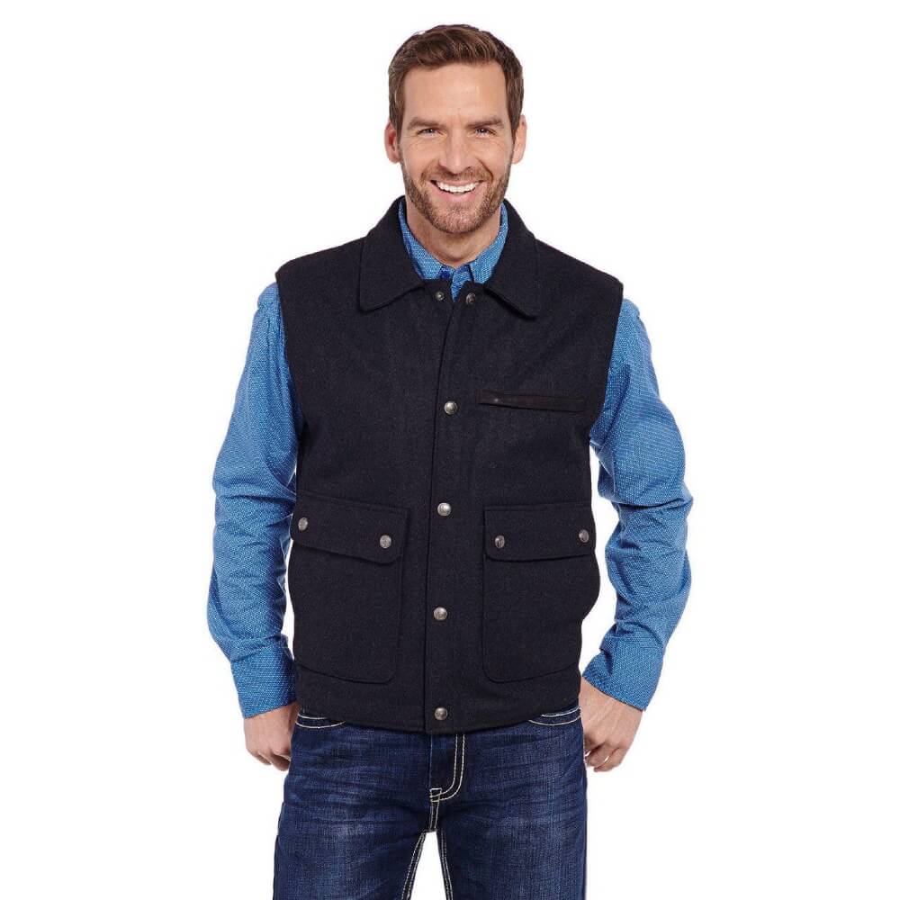 Cripple Creek Mens Wool Melton Vest Black - CR38566-46