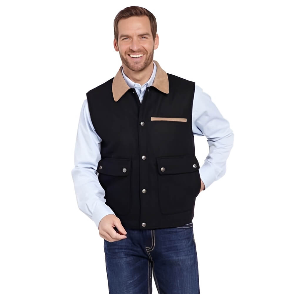 Cripple Creek Mens Wool Melton Vest Black/Khaki - CR38066-41
