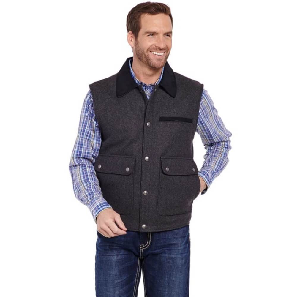 Cripple Creek Mens Wool Melton Vest Dark Charcoal - CR38066-42