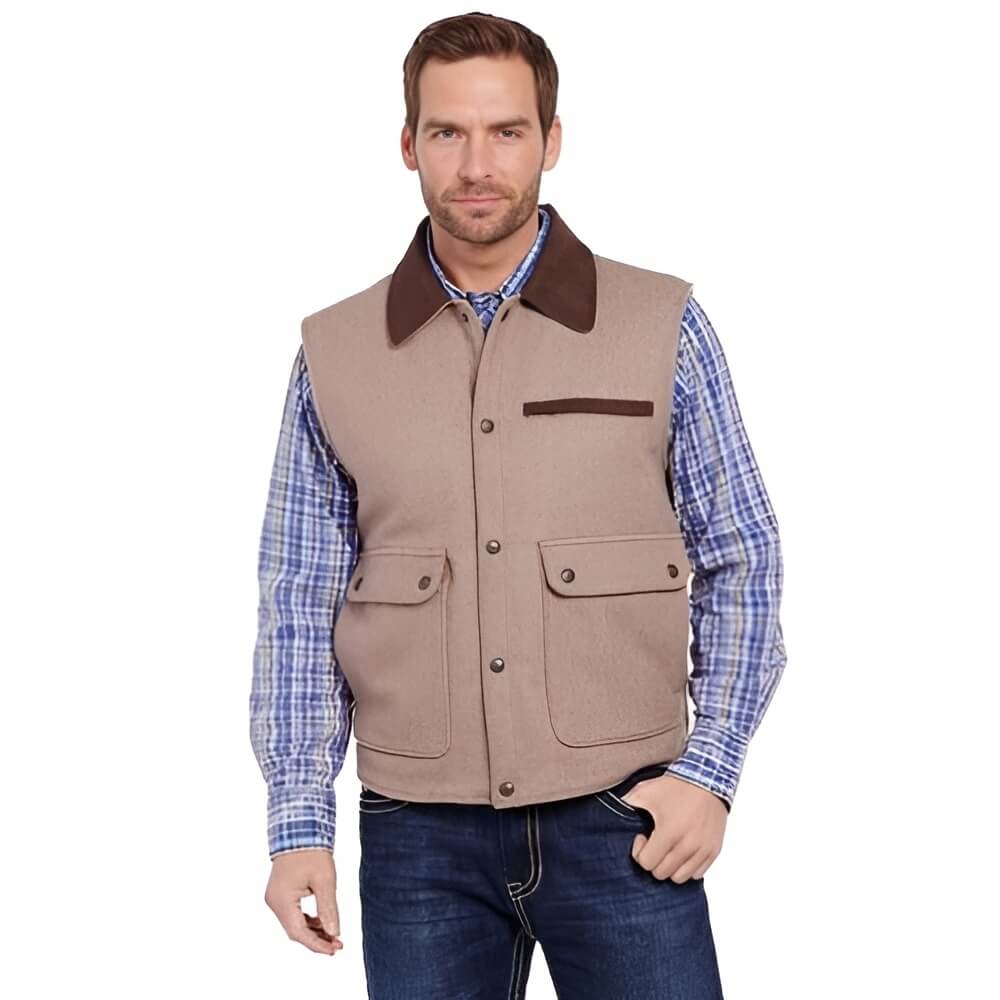 Cripple Creek Mens Wool Melton Vest Heather Oatmeal - CR38066-18