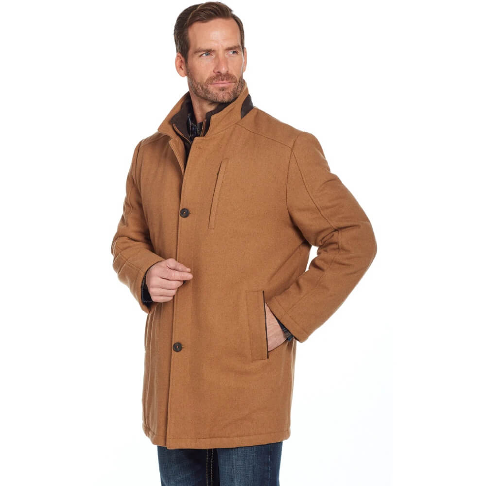 Cripple Creek Mens Wool Melton Zip & Button Coat Camel - CR43366-26