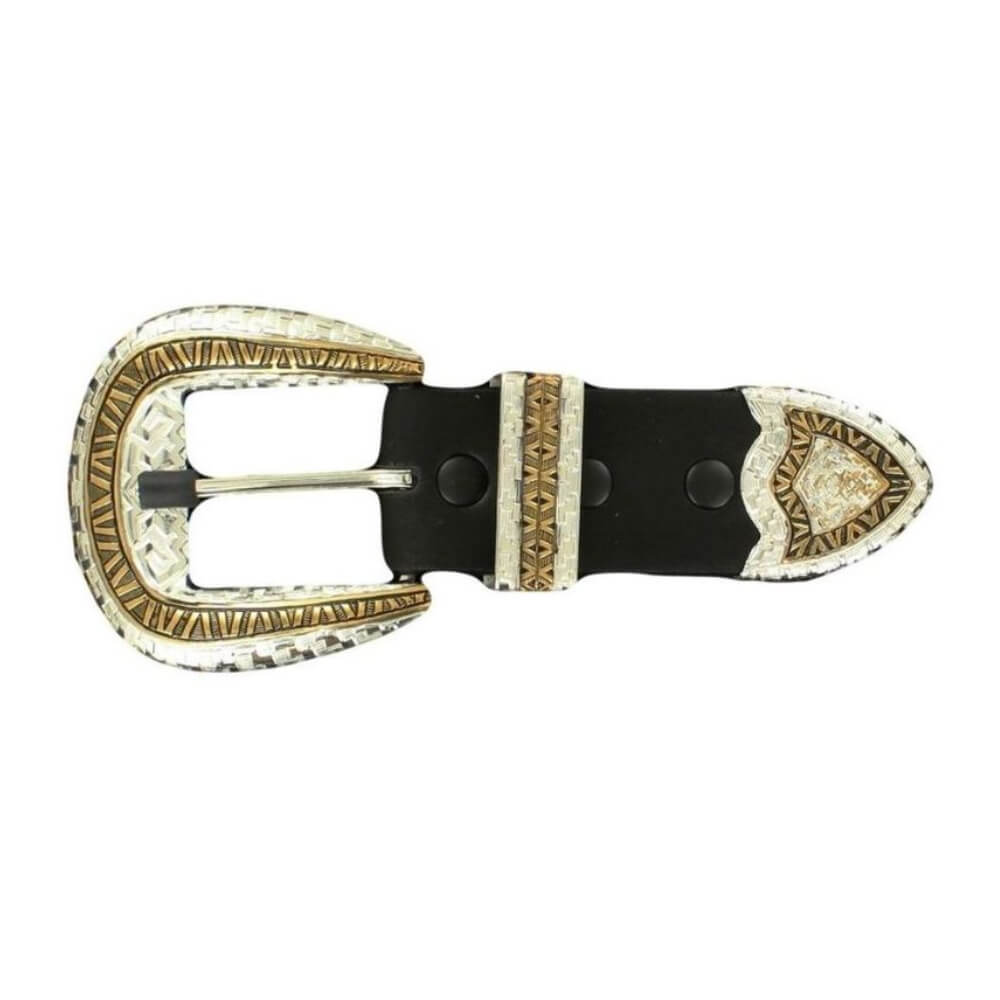 Crumrine Mens 3 Piece Engraved Silver & Black Belt Buckle - C02680