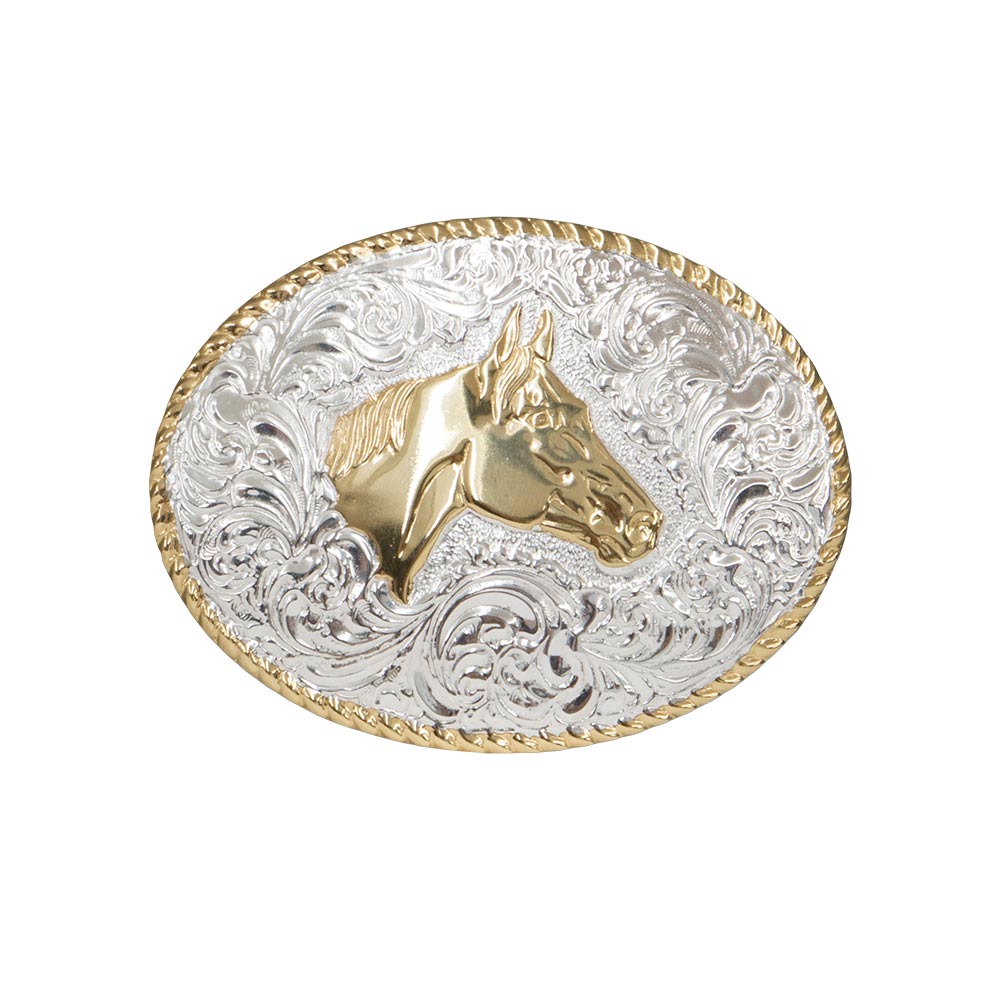 Crumrine Mens Oval Rope Edge Horse Head Belt Buckle - C01576