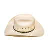 Beige cowboy hat with a black band on a white background