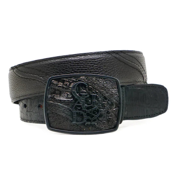 小物 Auralee EMBOSSED BLACK COW LEATHER BELT Leather Narrow Belt