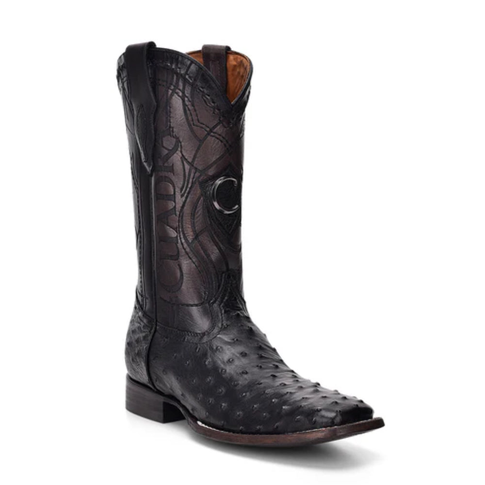 Cuadra Mens Black Genuine Ostrich Leather Square Toe Boots - CU662