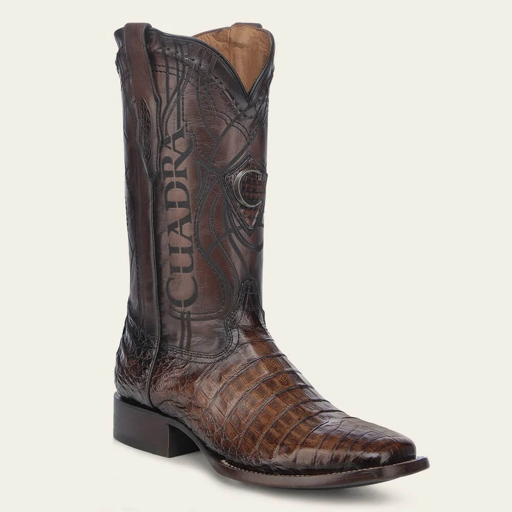 Cuadra Mens Engraved Caiman Western Boots Honey - CU456