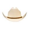 Beige cowboy hat with a brown band on a white background