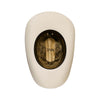 Decorative item with a beige casing and gold interior on a white background