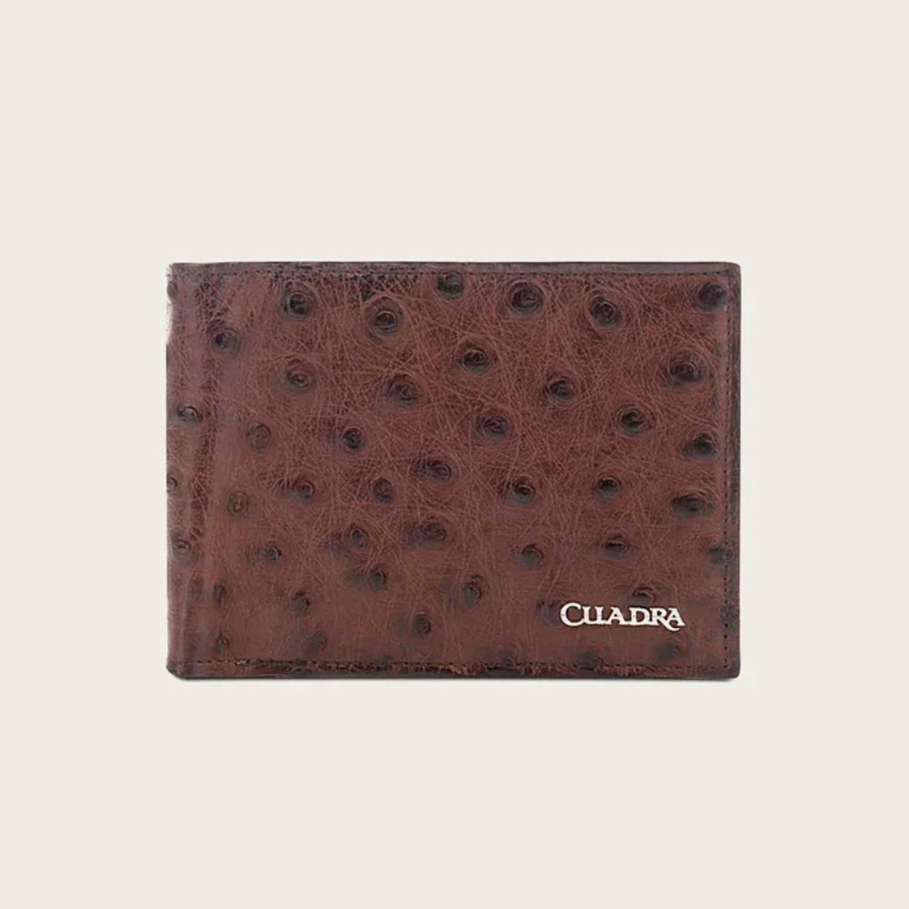 Cuadra Mens Genuine Ostrich Leather Bifold Wallet 