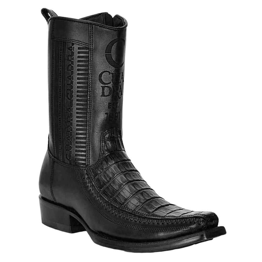 Cuadra Mens Lasered & Woven Caiman Leather Western Boots Black - CU805