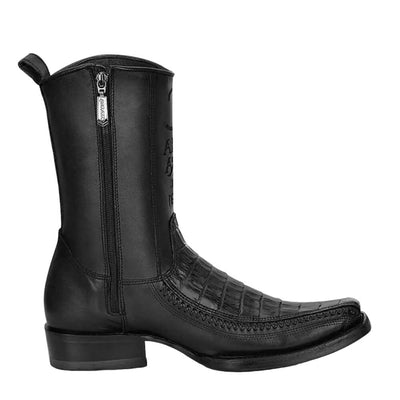 Cuadra Mens Lasered & Woven Caiman Leather Western Boots Black - CU805