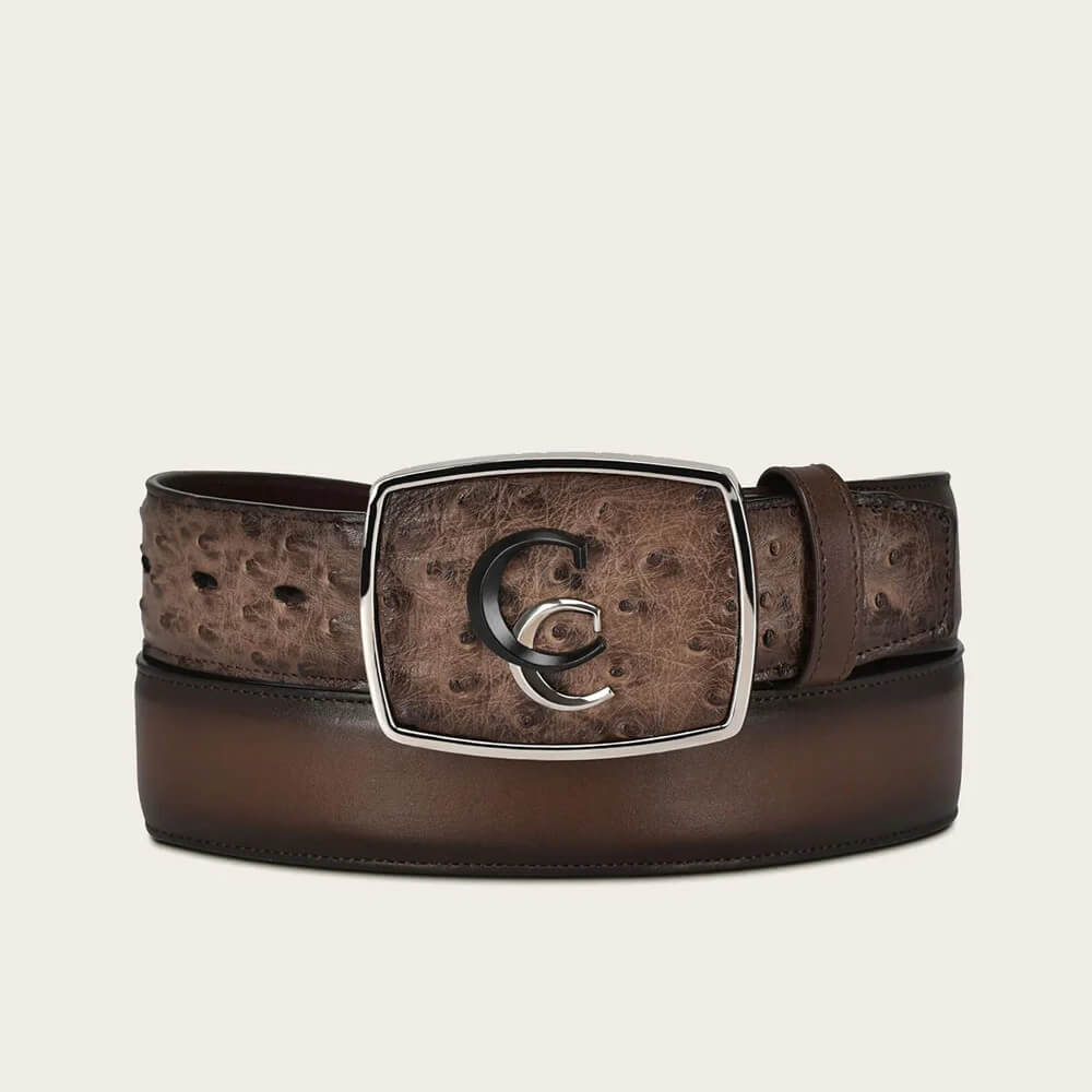 Cuadra Mens Ostrich Exotic Strip Belt Brown - BC321