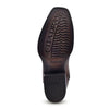 Close-up of a brown leather boot sole with 'Cuadra' branding on a white background