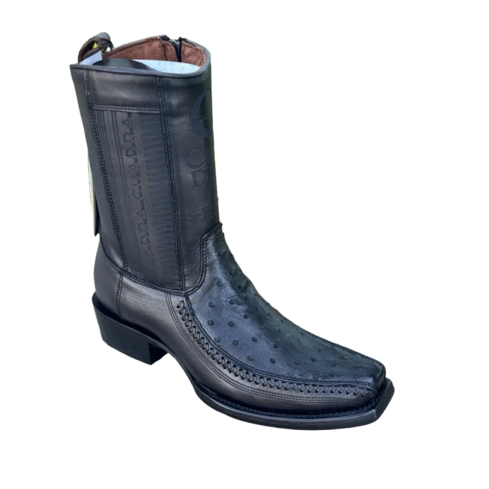 Cuadra Mens Ostrich Laser & Woven Western Boots Black - CU802