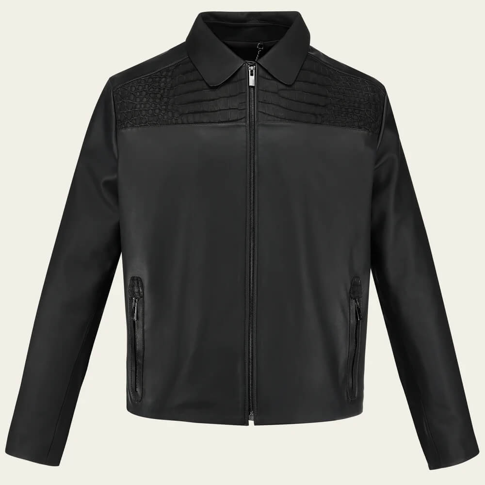 Cuadra Mens Porosus Crocodile Leather Jacket Black - JC358