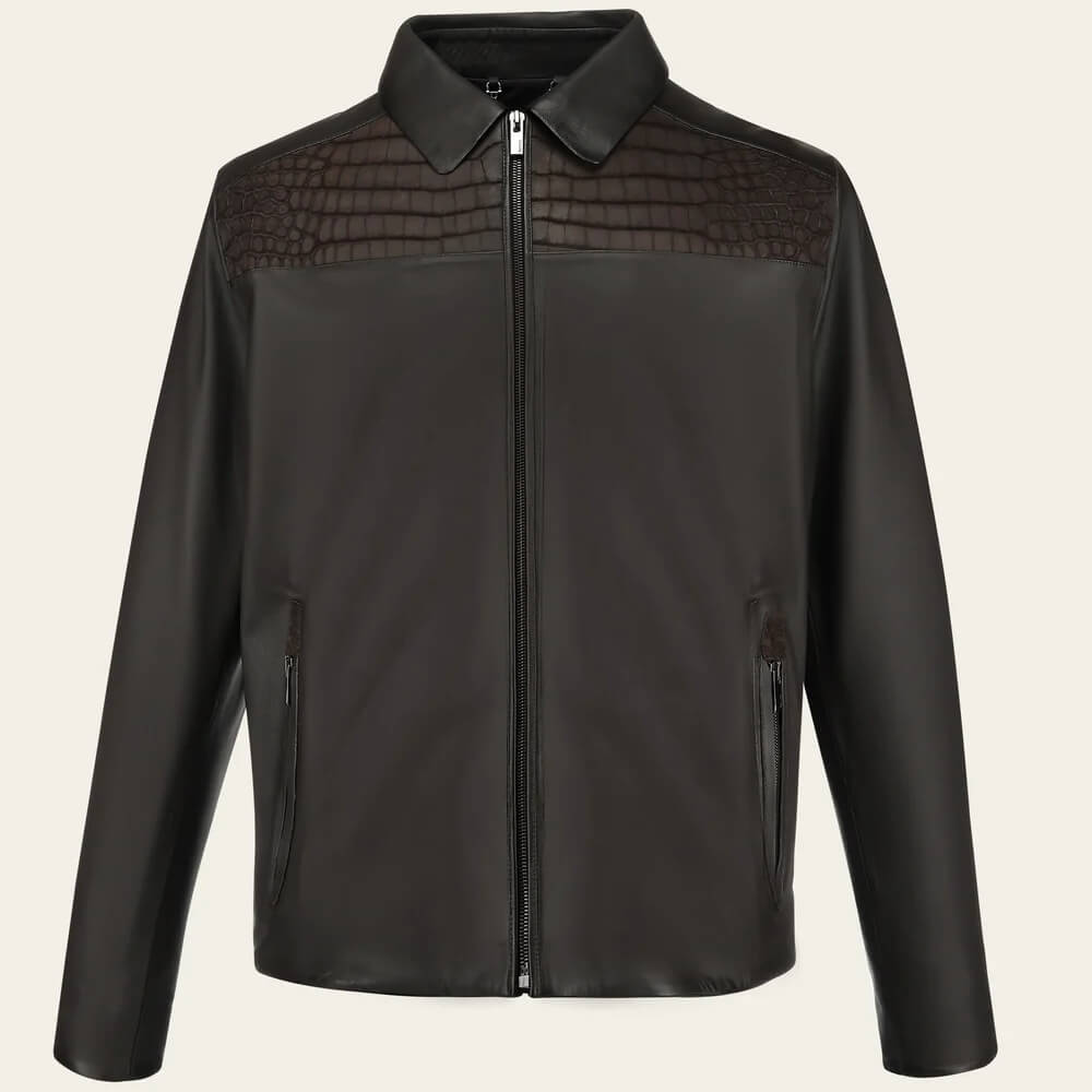 Cuadra Mens Porosus Crocodile Leather Jacket Chocolate - JC357