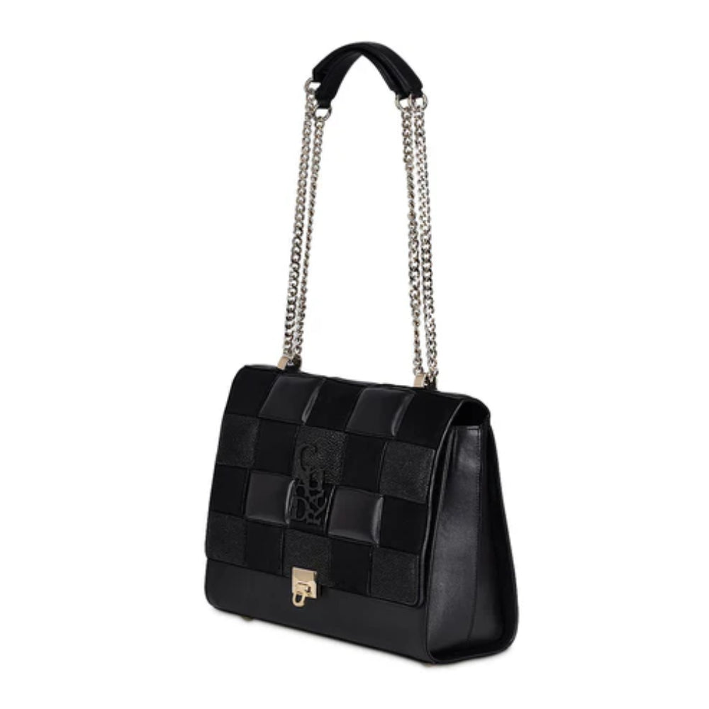 Cuadra Womens Black Genuine Exotic Leather Chain Strap Bag