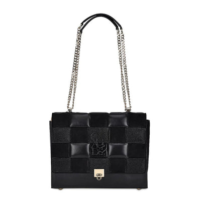 Cuadra Womens Black Genuine Exotic Leather Chain Strap Bag