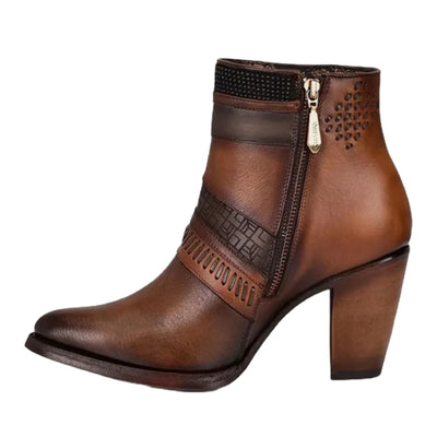 Cuadra Womens Honey Laser & Woven Round Toe Brown Boots