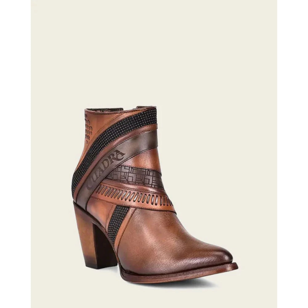 Cuadra Womens Honey Laser & Woven Round Toe Brown Western Boots - CU619