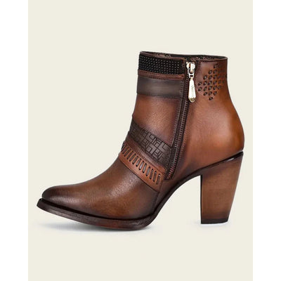 Cuadra Womens Honey Laser & Woven Round Toe Brown Western Boots - CU619