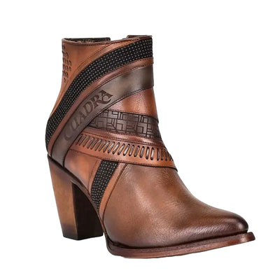Cuadra Womens Honey Laser & Woven Round Toe Brown Western Boots - CU619