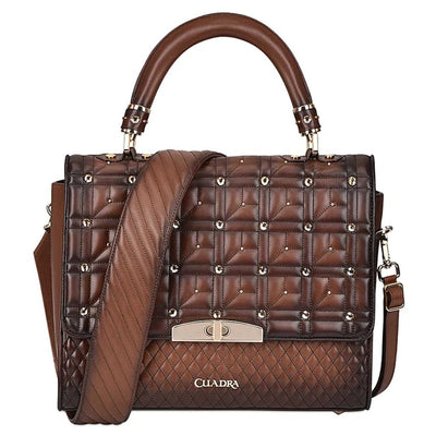 Cuadra Womens Honey Leather Quilted Embroidery Austrian Crystals Bag