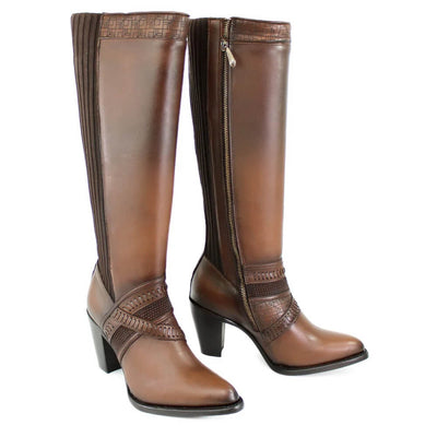 Cuadra Womens Western Laser & Zipper Boots Honey - CU868