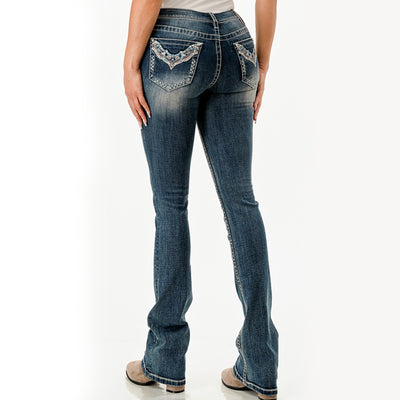 Grace In L.A. Womens Embroidery Bootcut Jeans