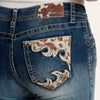 Grace In L.A. Womens Cow Print Pocket Bootcut Jeans Medium Wash - EB52055