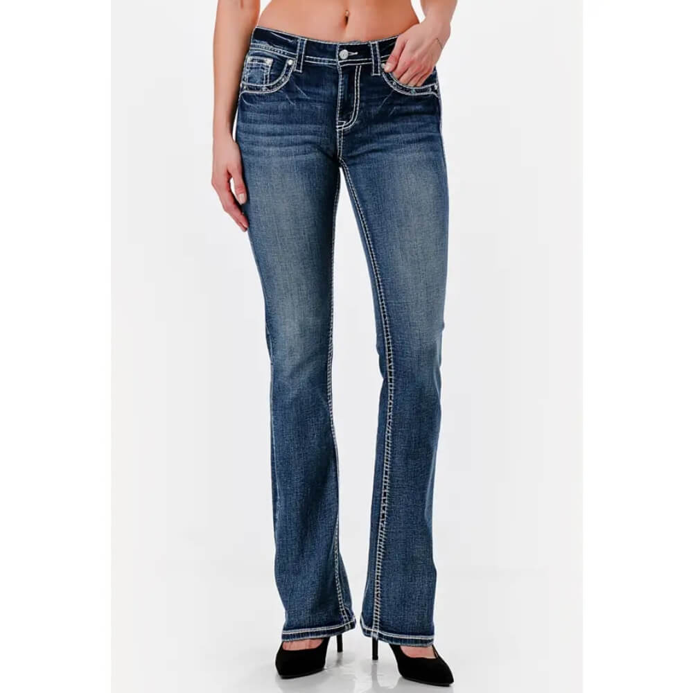 Grace Womens Mid-Rise Bootcut Jeans Dark Wash - EB62080