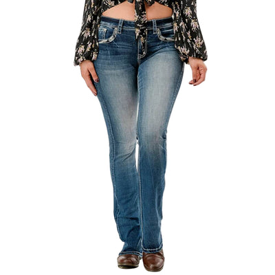 Grace in L.A. Womens Bootcut Embroidered Pockets Jeans